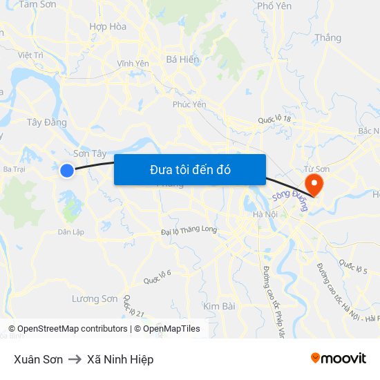Xuân Sơn to Xã Ninh Hiệp map