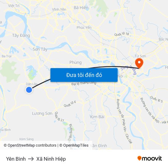 Yên Bình to Xã Ninh Hiệp map