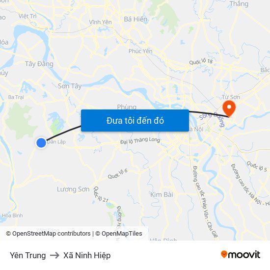 Yên Trung to Xã Ninh Hiệp map