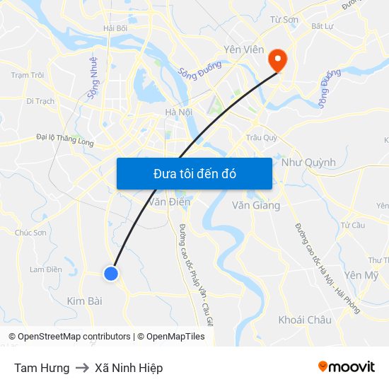 Tam Hưng to Xã Ninh Hiệp map