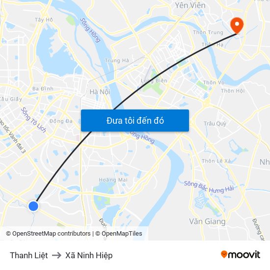 Thanh Liệt to Xã Ninh Hiệp map