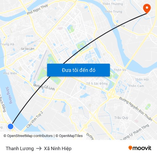 Thanh Lương to Xã Ninh Hiệp map