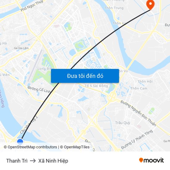 Thanh Trì to Xã Ninh Hiệp map