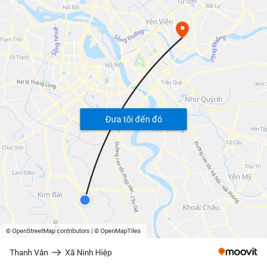 Thanh Văn to Xã Ninh Hiệp map