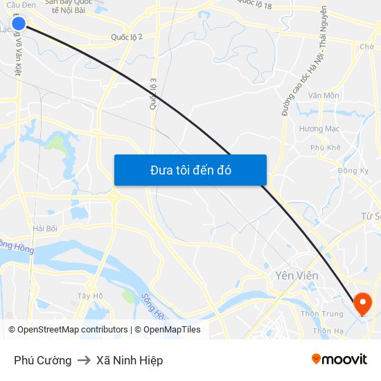Phú Cường to Xã Ninh Hiệp map
