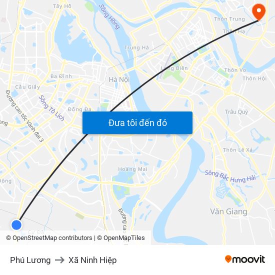 Phú Lương to Xã Ninh Hiệp map