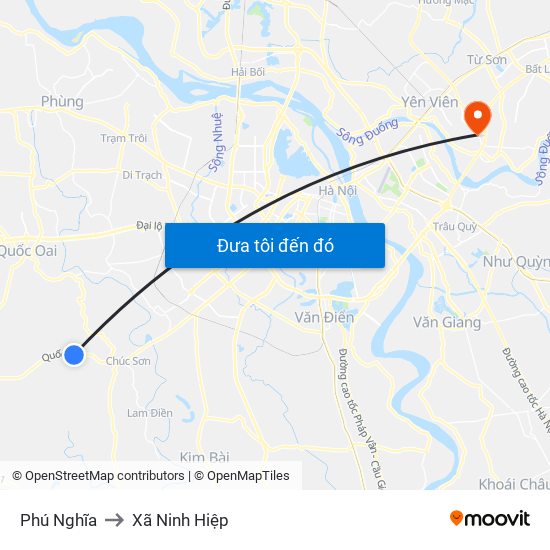 Phú Nghĩa to Xã Ninh Hiệp map