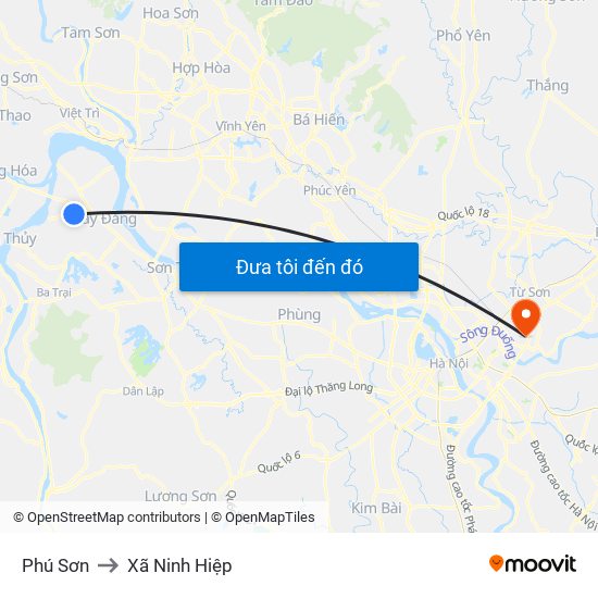 Phú Sơn to Xã Ninh Hiệp map