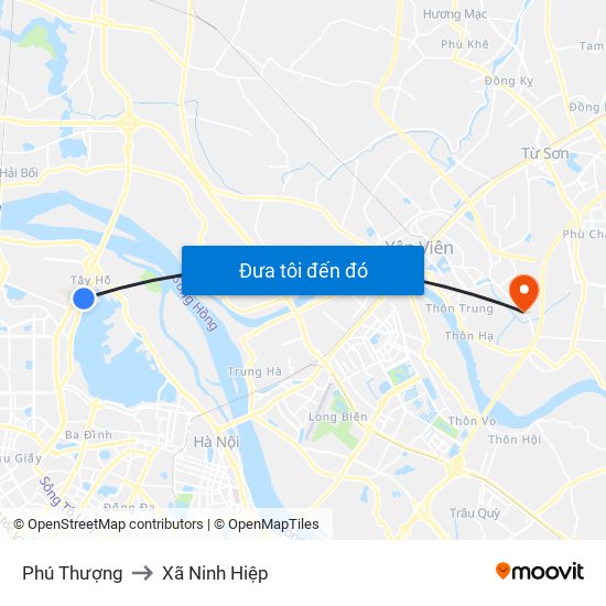 Phú Thượng to Xã Ninh Hiệp map