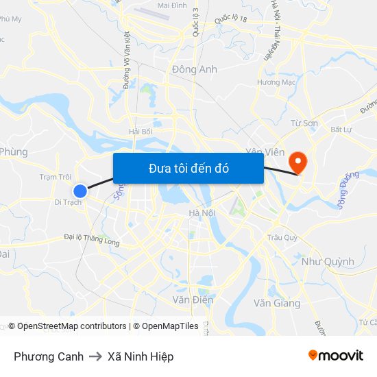 Phương Canh to Xã Ninh Hiệp map