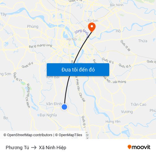 Phương Tú to Xã Ninh Hiệp map