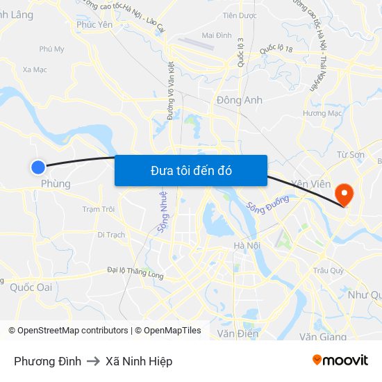 Phương Đình to Xã Ninh Hiệp map