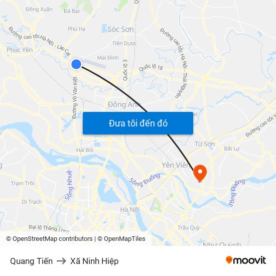 Quang Tiến to Xã Ninh Hiệp map