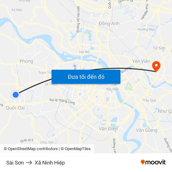 Sài Sơn to Xã Ninh Hiệp map