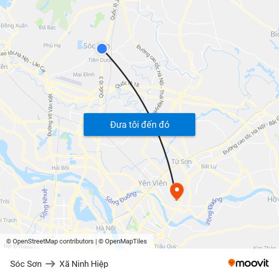 Sóc Sơn to Xã Ninh Hiệp map