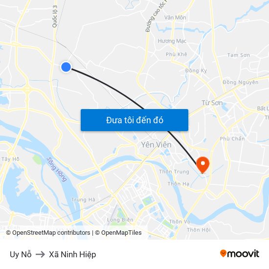 Uy Nỗ to Xã Ninh Hiệp map