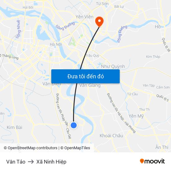 Vân Tảo to Xã Ninh Hiệp map