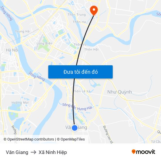 Văn Giang to Xã Ninh Hiệp map