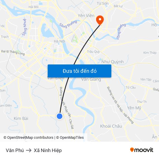 Văn Phú to Xã Ninh Hiệp map