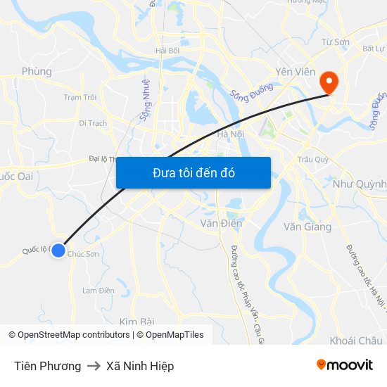 Tiên Phương to Xã Ninh Hiệp map