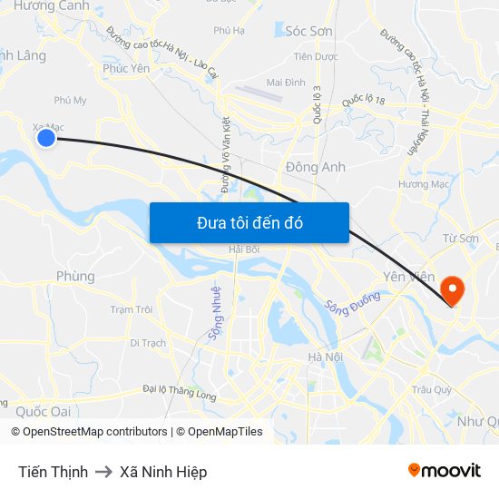 Tiến Thịnh to Xã Ninh Hiệp map