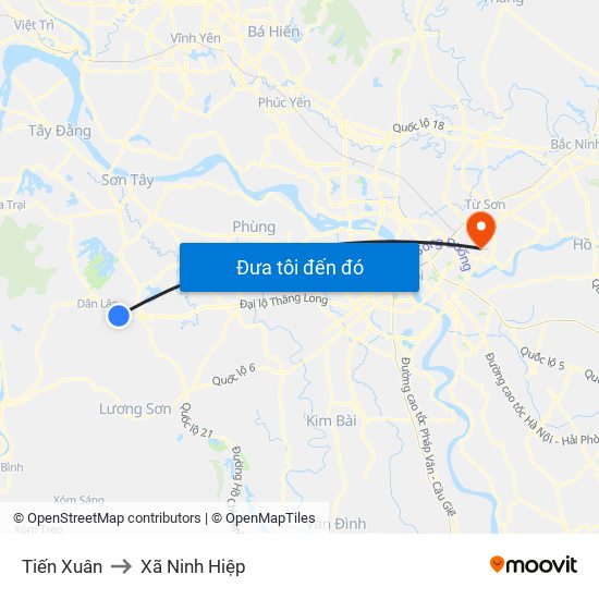 Tiến Xuân to Xã Ninh Hiệp map