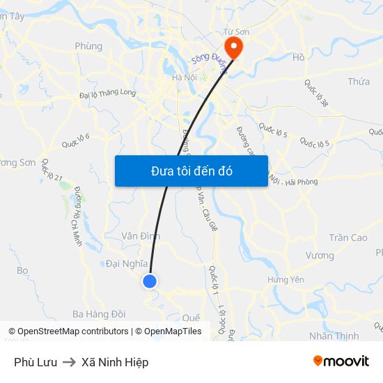 Phù Lưu to Xã Ninh Hiệp map