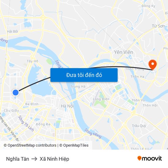 Nghĩa Tân to Xã Ninh Hiệp map