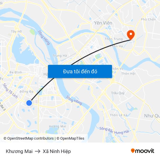 Khương Mai to Xã Ninh Hiệp map