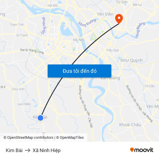 Kim Bài to Xã Ninh Hiệp map