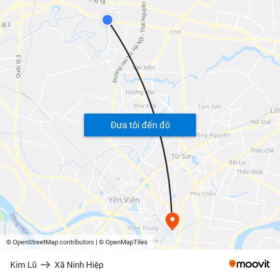Kim Lũ to Xã Ninh Hiệp map