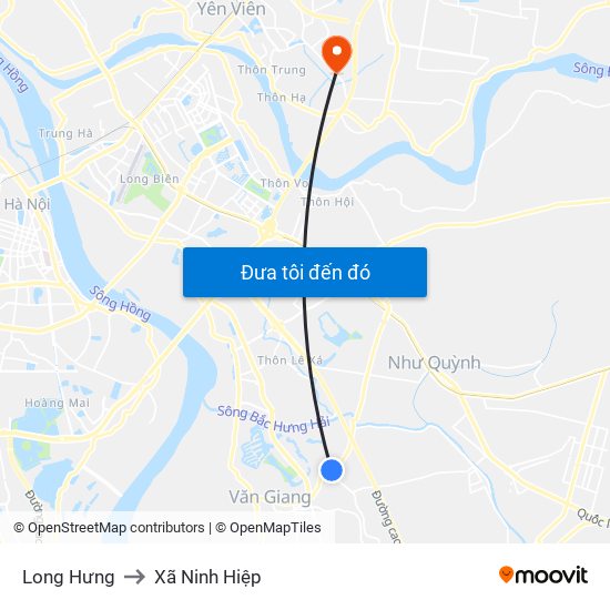 Long Hưng to Xã Ninh Hiệp map