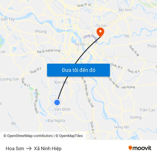 Hoa Sơn to Xã Ninh Hiệp map