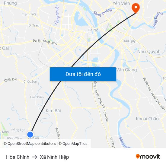 Hòa Chính to Xã Ninh Hiệp map