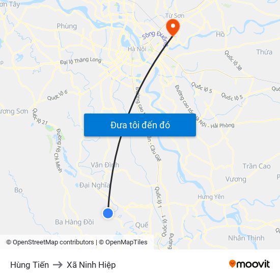 Hùng Tiến to Xã Ninh Hiệp map