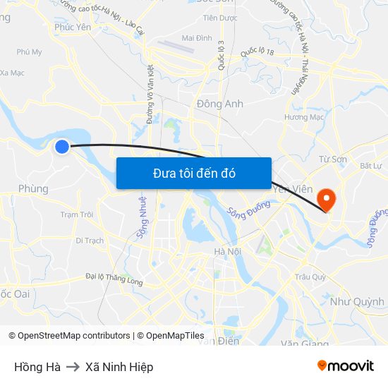 Hồng Hà to Xã Ninh Hiệp map