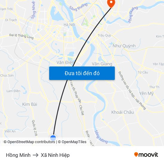 Hồng Minh to Xã Ninh Hiệp map