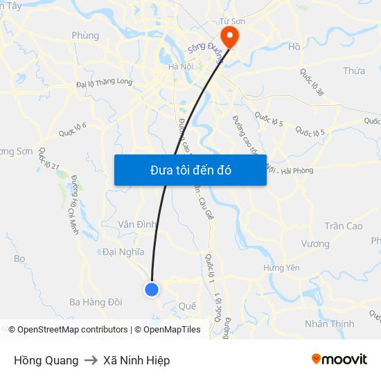 Hồng Quang to Xã Ninh Hiệp map