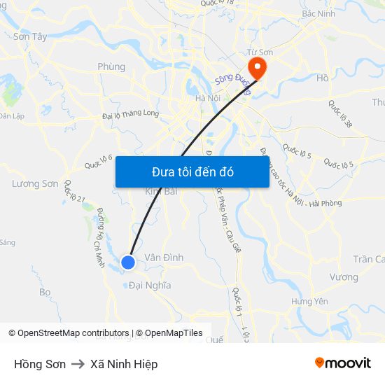 Hồng Sơn to Xã Ninh Hiệp map