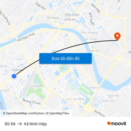 Bồ Đề to Xã Ninh Hiệp map