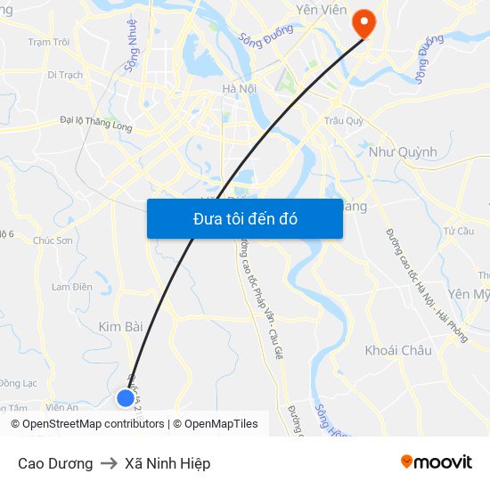 Cao Dương to Xã Ninh Hiệp map