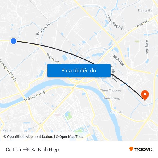 Cổ Loa to Xã Ninh Hiệp map