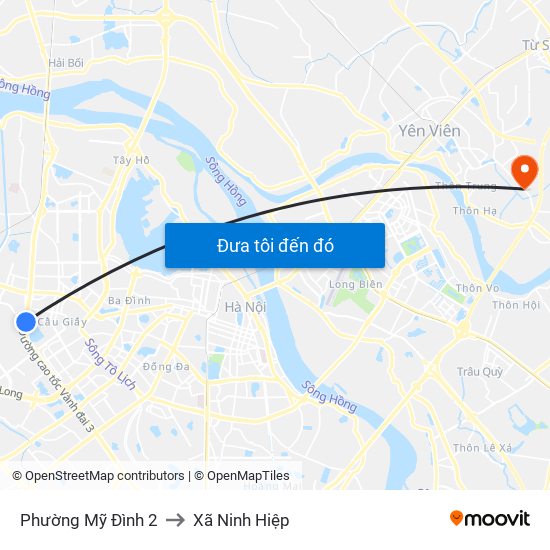 Phường Mỹ Đình 2 to Xã Ninh Hiệp map