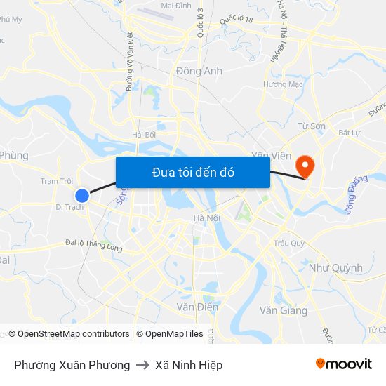 Phường Xuân Phương to Xã Ninh Hiệp map