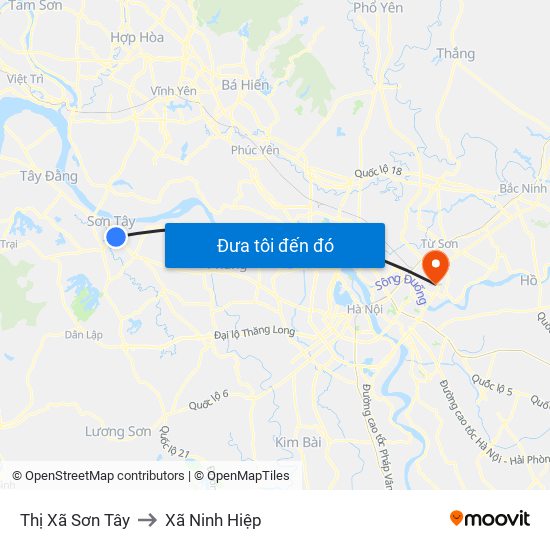 Thị Xã Sơn Tây to Xã Ninh Hiệp map