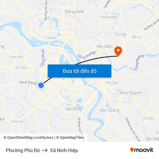 Phường Phú Đô to Xã Ninh Hiệp map