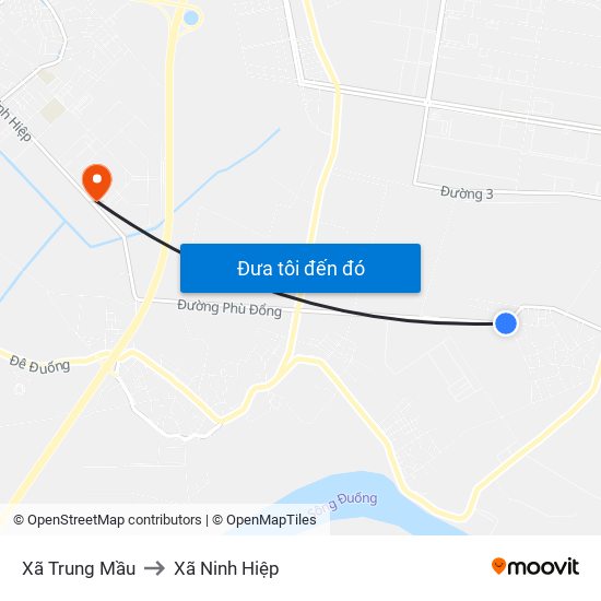 Xã Trung Mầu to Xã Ninh Hiệp map