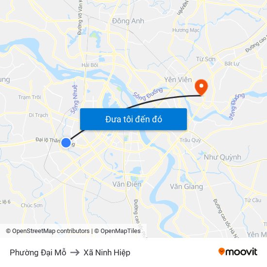 Phường Đại Mỗ to Xã Ninh Hiệp map