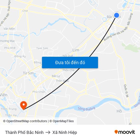 Thành Phố Bắc Ninh to Xã Ninh Hiệp map