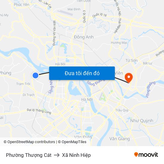 Phường Thượng Cát to Xã Ninh Hiệp map